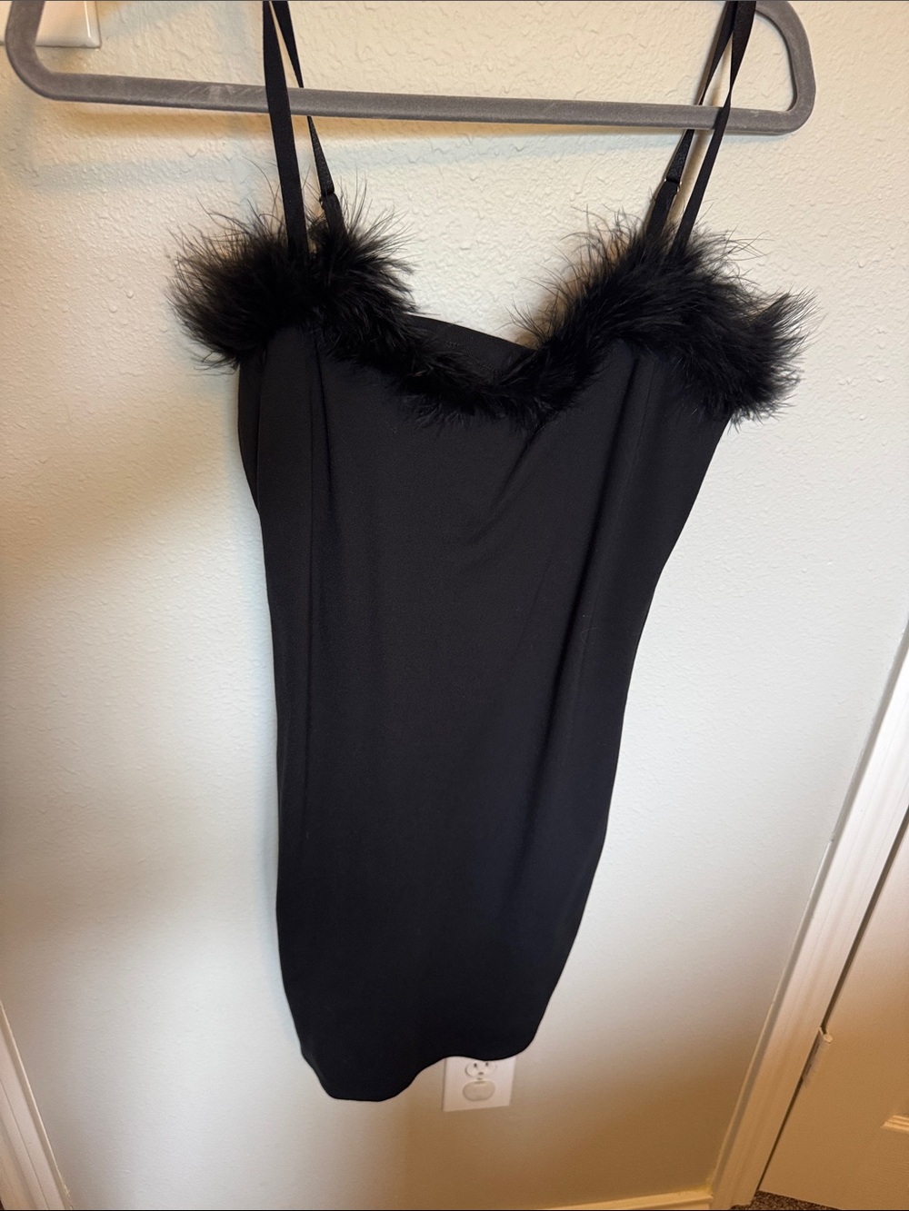 Forever 21 Black Mini Dress with Feather Trim
